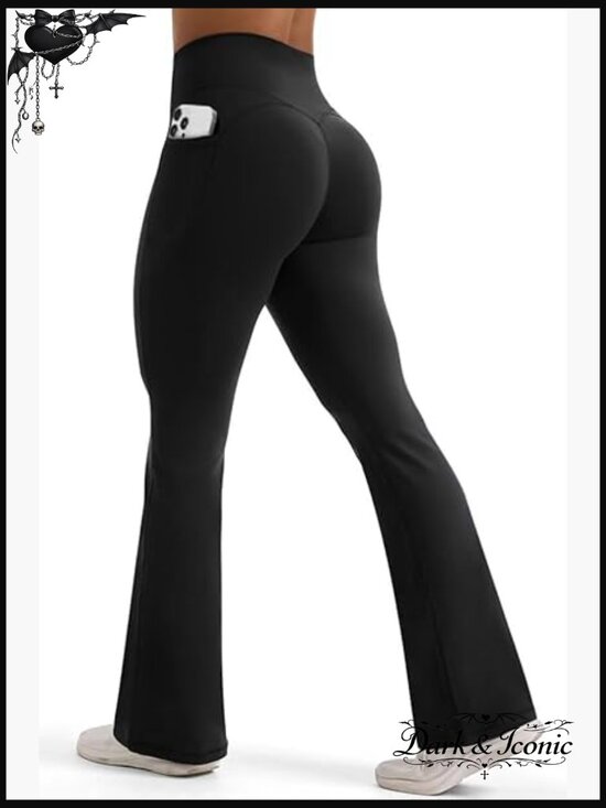 Pants - High Waisted Flared Yoga Leggings with Tummy Control & Pockets
